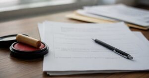 A hanko stamp resting beside a blank official document on a desk, evoking the paperwork behind becoming legally Japanese.